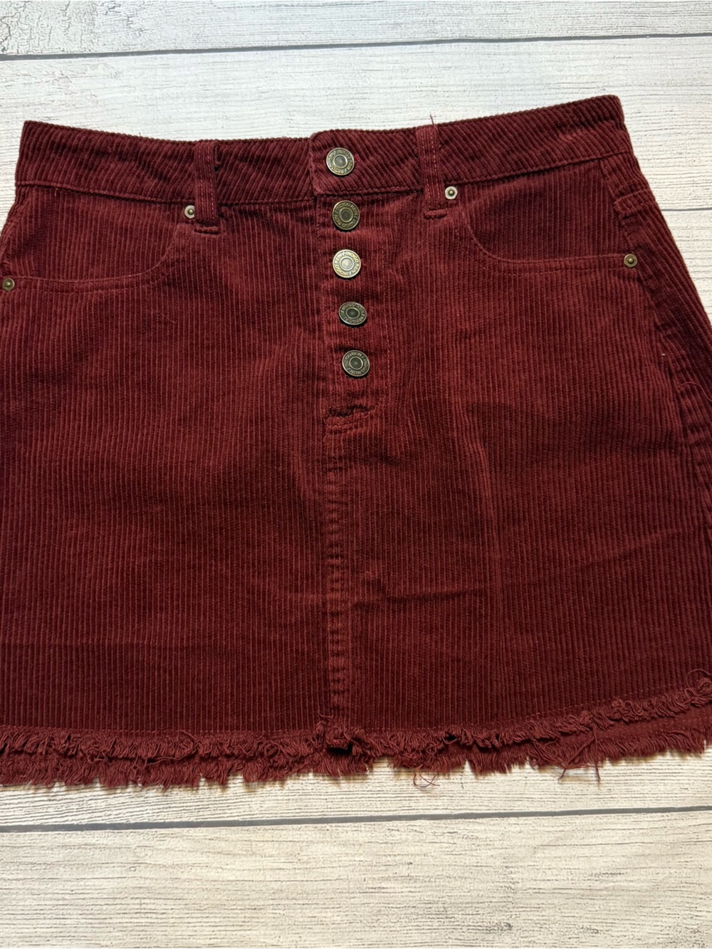Indigo Rein Corduroy Button-Front Mini Skirt in Burgundy